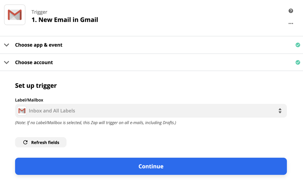 Gmail trigera konfigurācija Zapier sistēmā