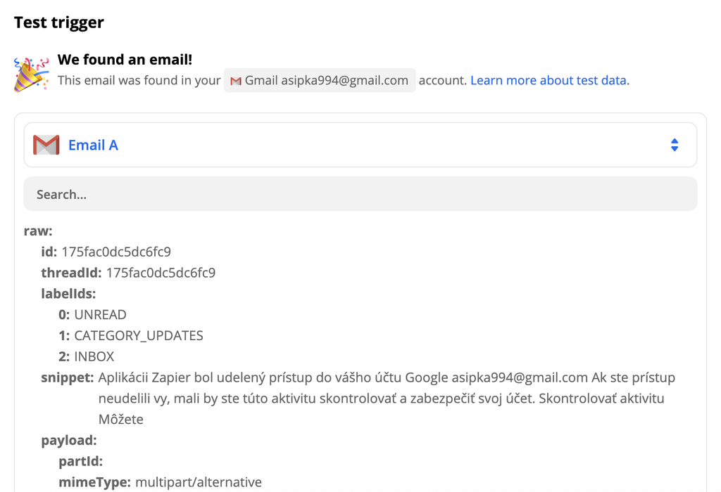 Gmail trigera testa piemērs