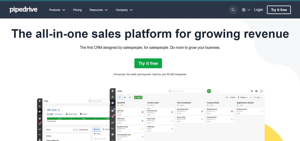 Homepage di Pipedrive 