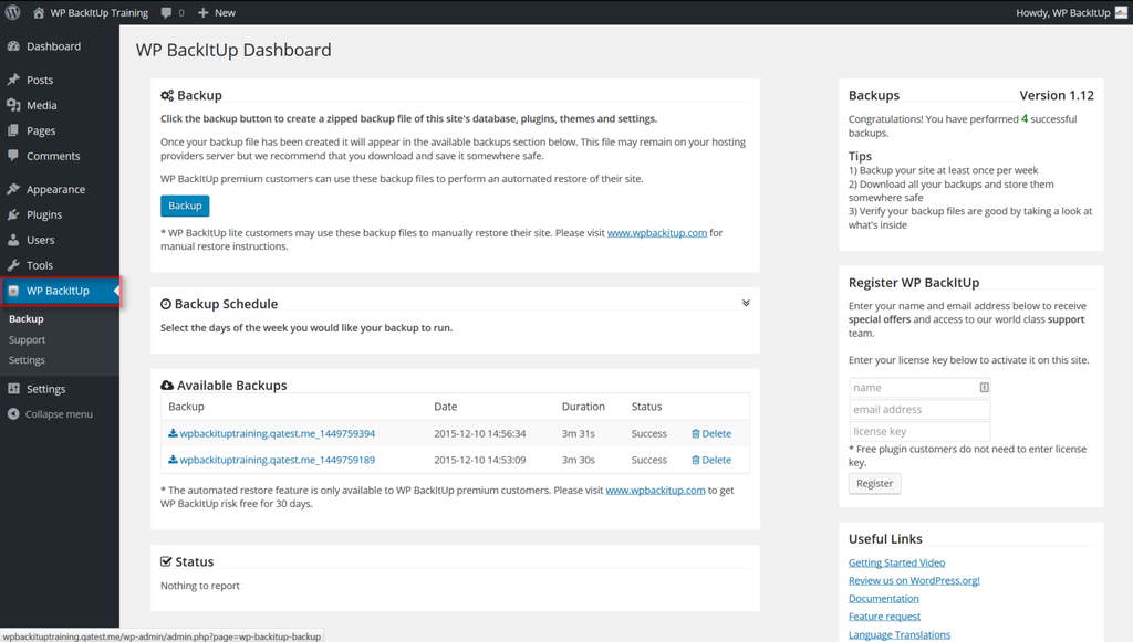 WP BackItUp plugin