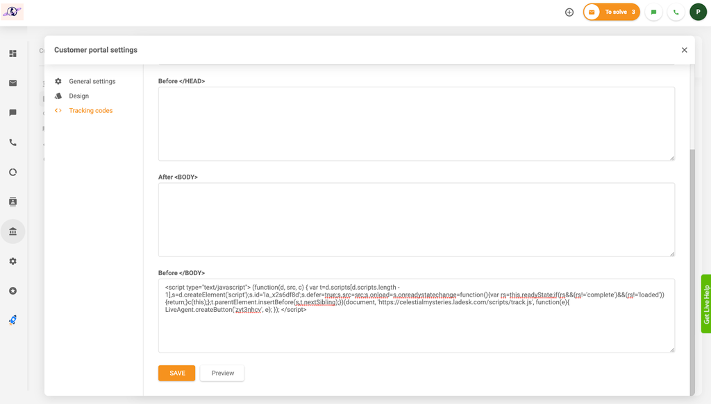 LiveAgent - add tracking code
