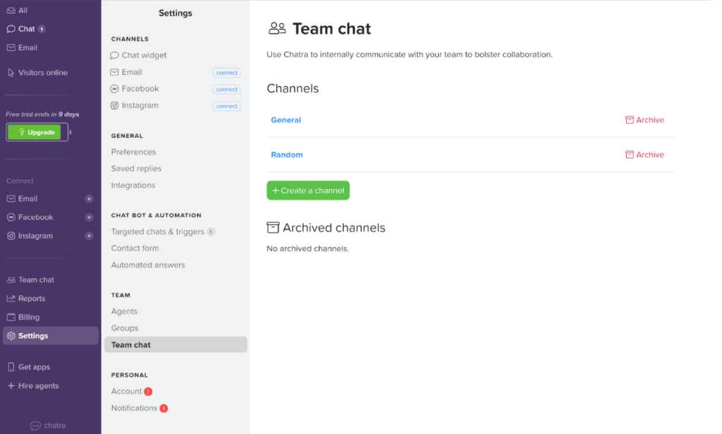 Chatra team chat overview