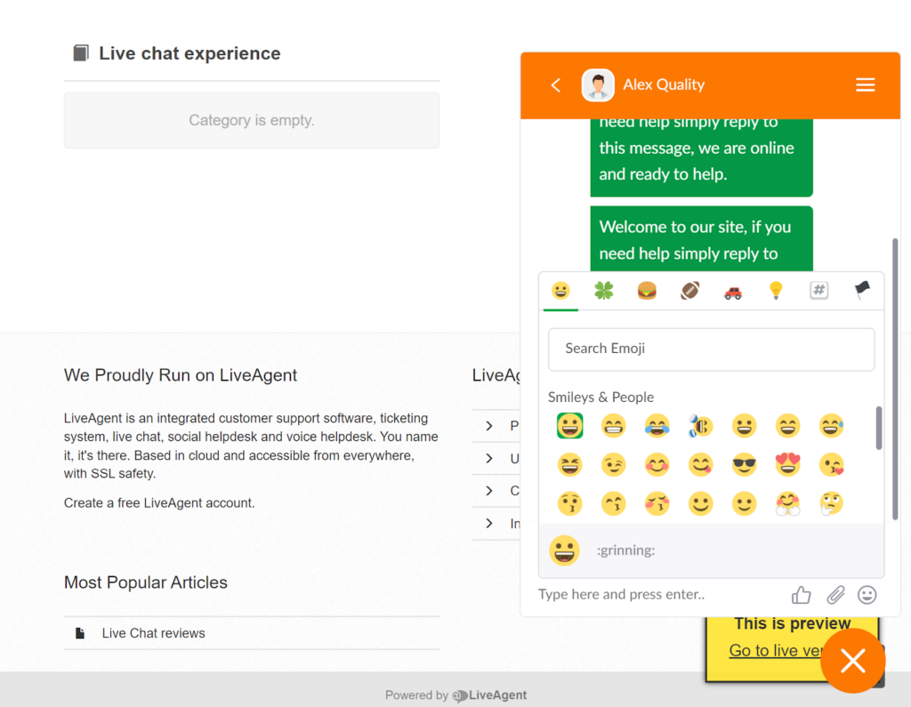 Tawk.to live chat emojis