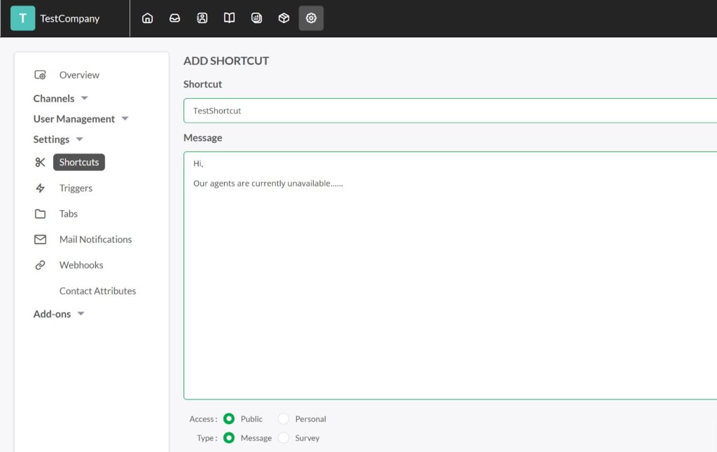 Tawk.to adding shortcuts (canned messages)