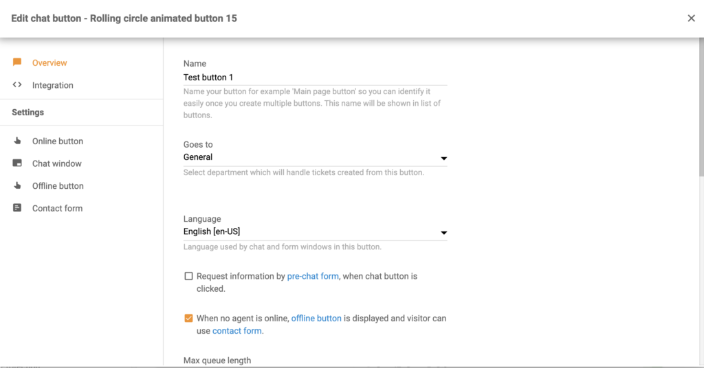 LiveAgent's chat button configuration