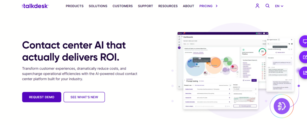 Talkdesk homepage - automation and AI help desk