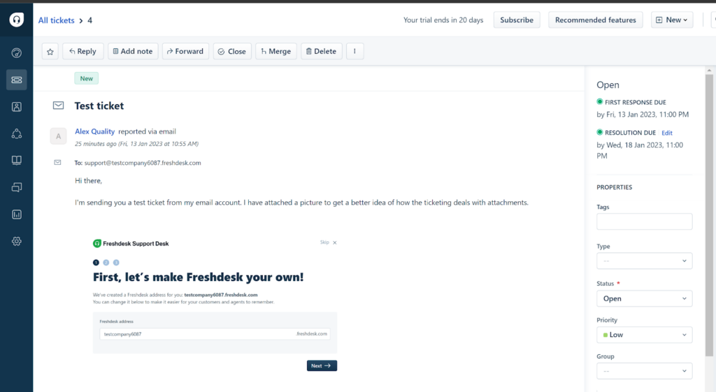 Freshdesk - test ticket