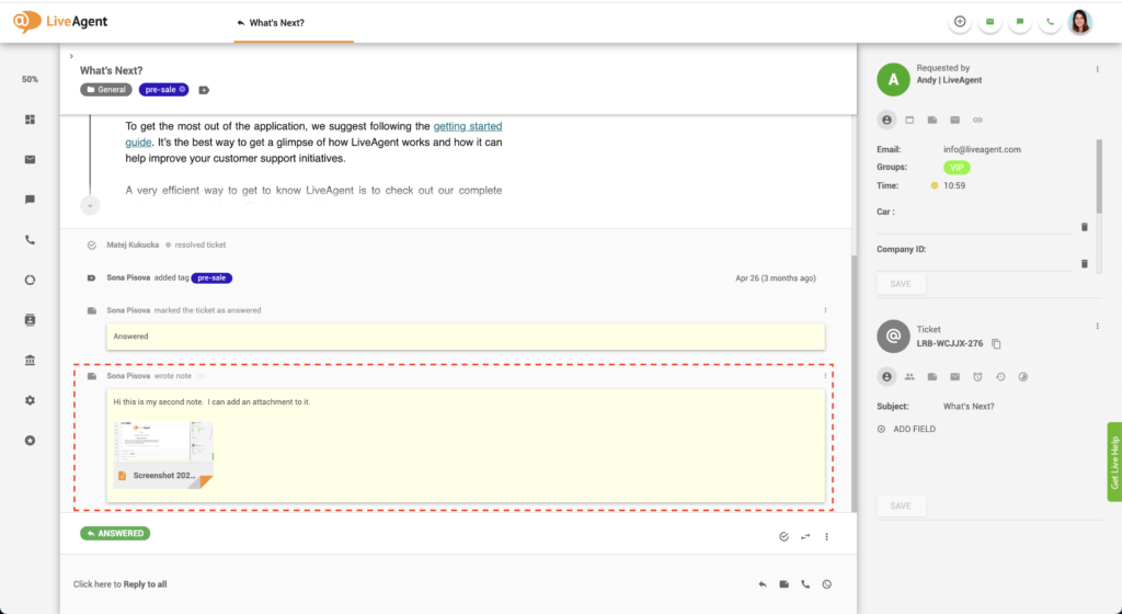inline help desk note