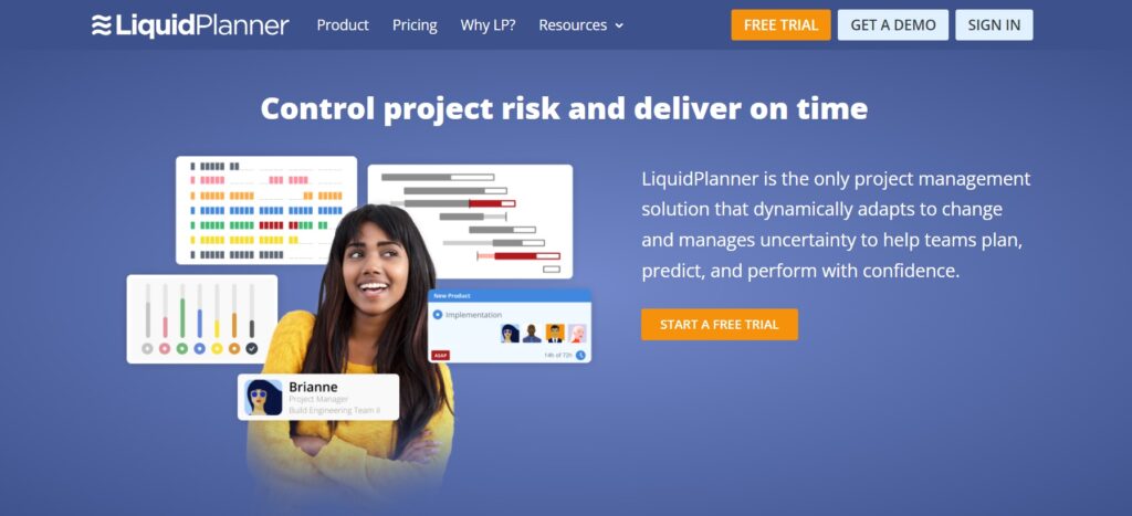 LiquidPlanner’s home page - a project management solution that helps you control projects and deliver everything on time.