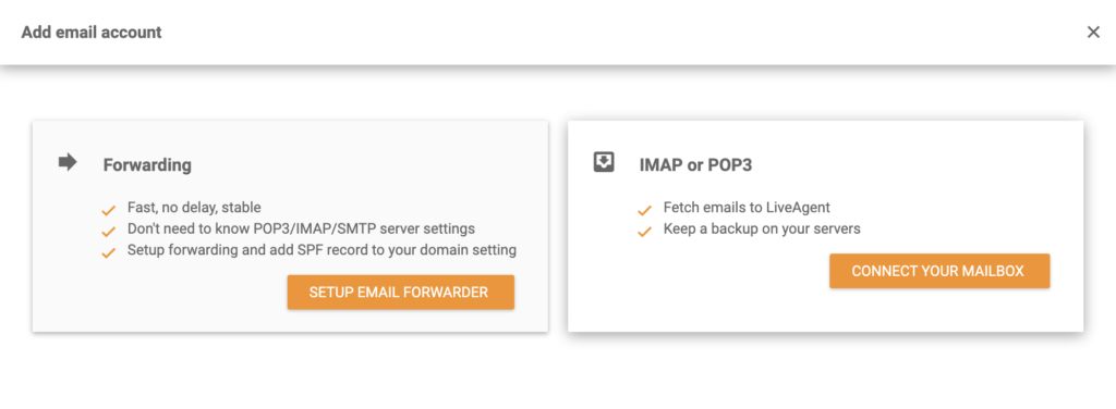 LiveAgent IMAP/POP3 option in Open-Xchange integration