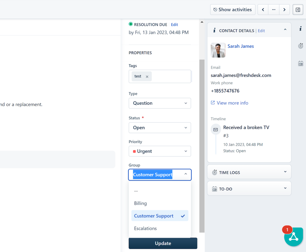 Freshdesk - ticket options