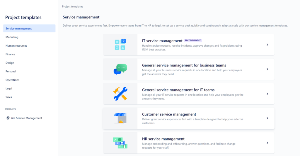 Jira Service Management projects overview