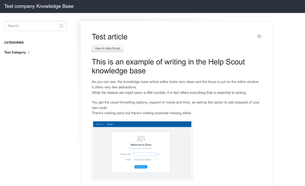 Preview of article in Help Scout knowledge base