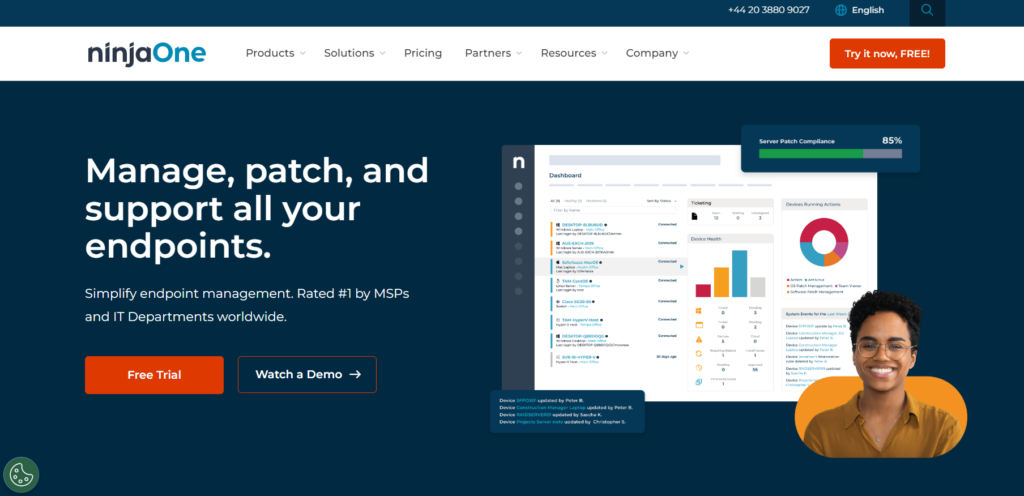 NinjaOne homepage - IT management platform