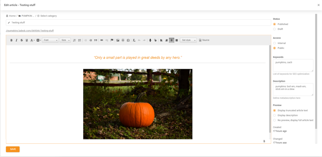 Creating new knowledge base article in LiveAgent