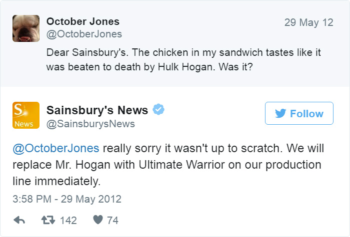 Sainsbury’s customer service replying to a customer on Twitter