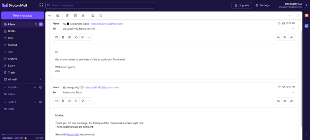 Proton Mail - email conversation overview
